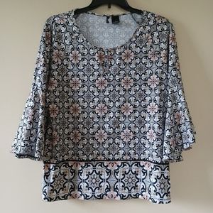 New Directions Large Women's Elegant Dressy Office Travel Friendly Tunic Blouse